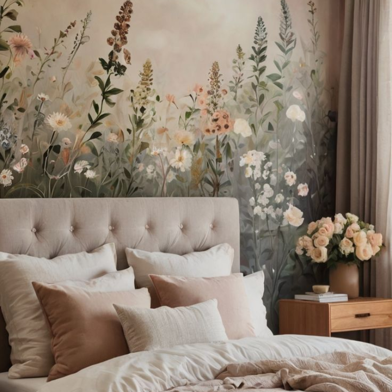 Thiết kế phòng ngủ lãng mạn với hoa văn nhẹ nhàng