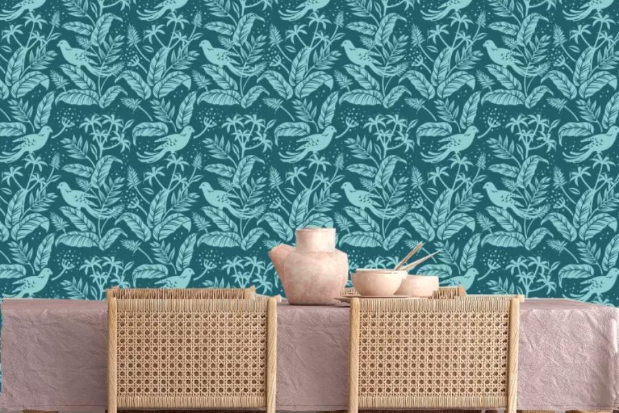 Mẫu giấy dán tường màu xanh ngọc
