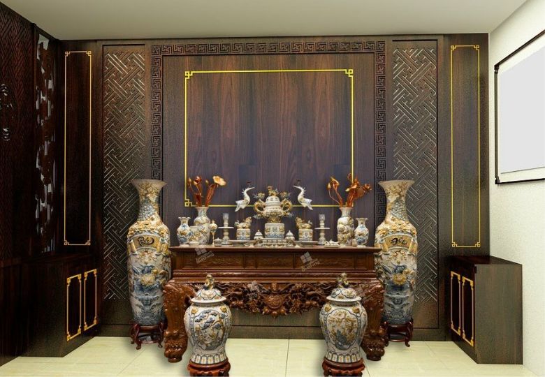 Mẫu giấy dán tường phòng thờ giả vân gỗ đẹp