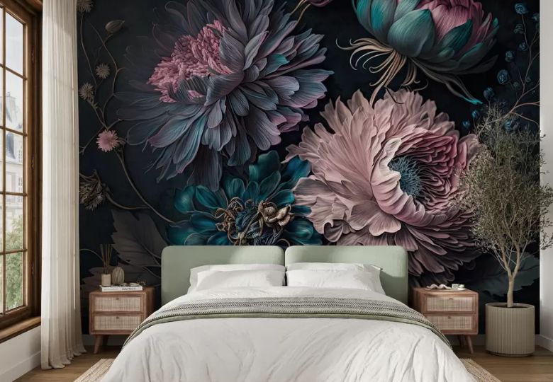Mẫu giấy dán tường đẹp phòng ngủ​ với họa tiết hoa văn tinh tế