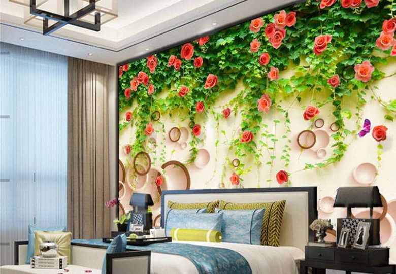 Giấy dán tường 3D phòng ngủ phong cách thiên nhiên tạo cảm giác thư giãn