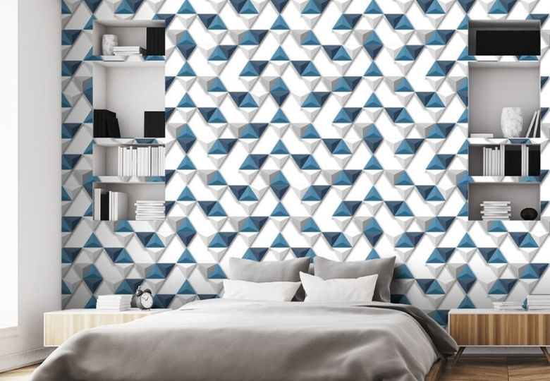 Trang trí phòng ngủ sang trọng với giấy dán tường 3D họa tiết hình khối