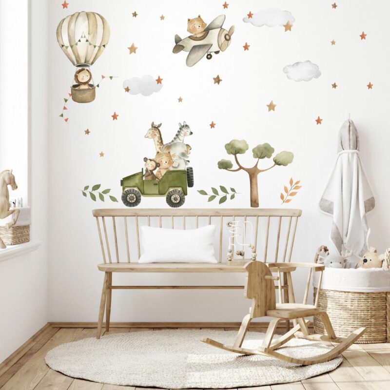 Thiết kế giấy dán tường hoạt hình động vật rừng vui nhộn