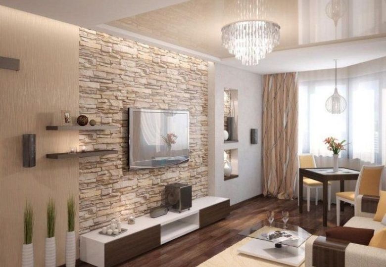 Trang trí phòng khách bằng giấy dán tường giả gạch thô cá tính