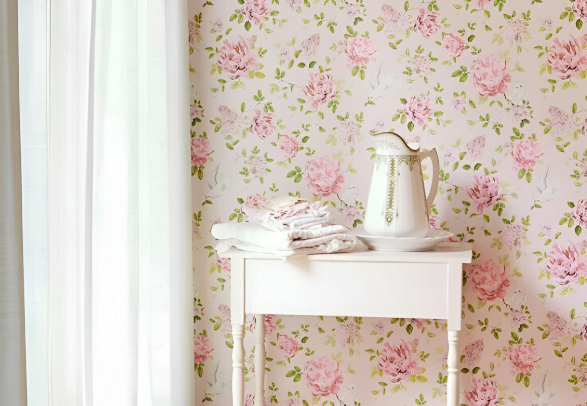 Giấy dán tường màu hồng Vintage mang nét hoài cổ