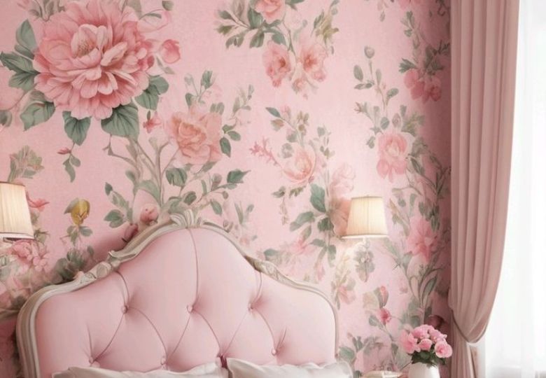 Mẫu giấy dán tường cổ điển màu hồng cho không gian vintage tinh tế