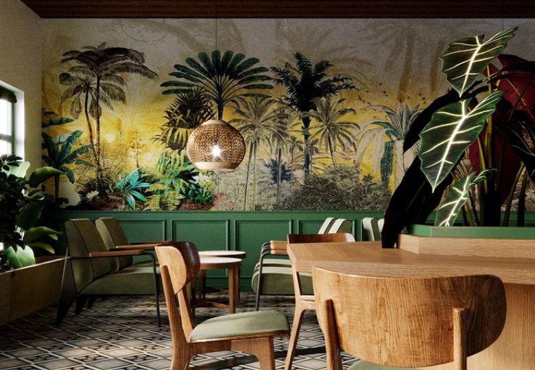 Mẫu giấy dán tường quán cafe