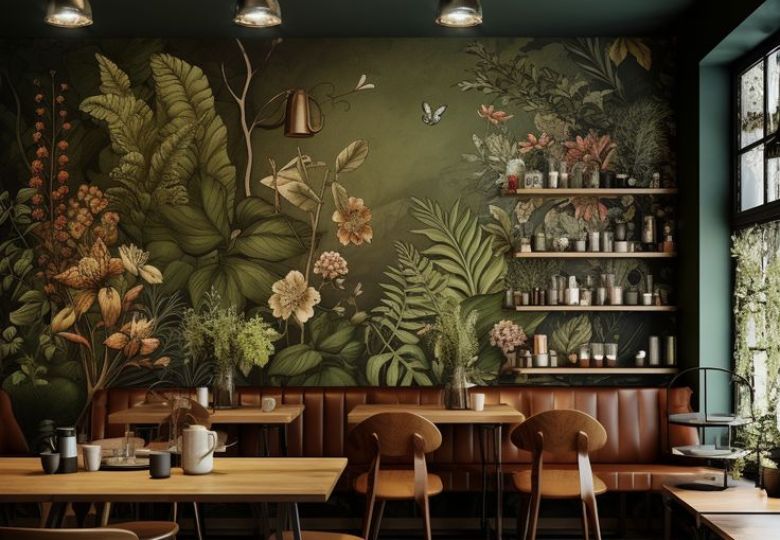 Mẫu giấy dán tường quán cafe