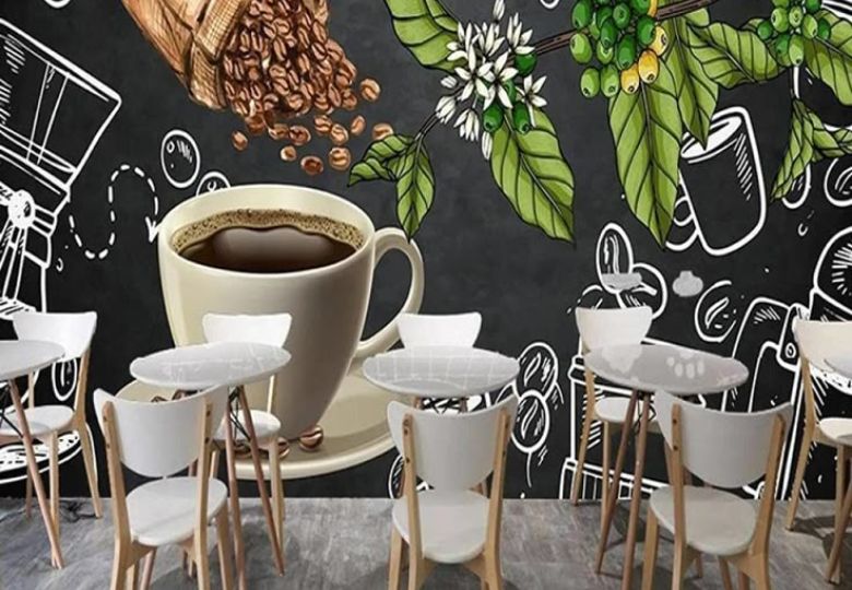 Mẫu giấy dán tường quán cafe