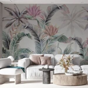 Tranh Dán Tường Nhiệt Đới Lá Cọ Nghệ Thuật Pastel
