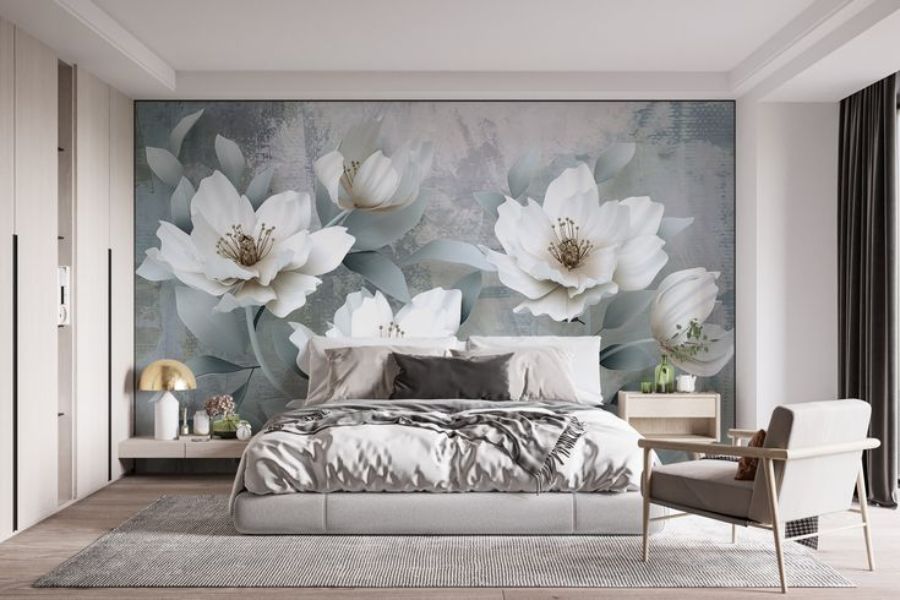 Mẫu tranh dán tường phòng ngủ hoa lá 