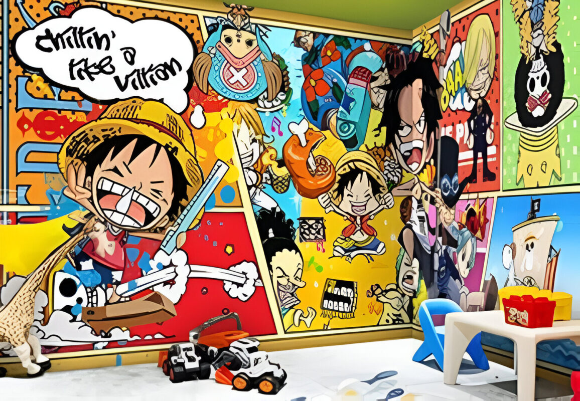 Giấy dán tường anime phong cách dễ thương cho phòng ngủ trẻ em