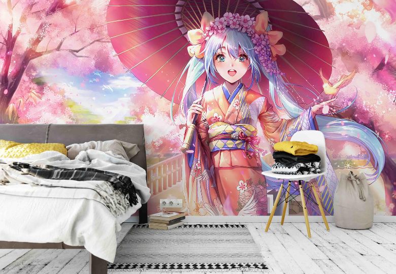 Mẫu giấy dán anime đậm chất nghệ thuật cho phòng ngủ người lớn