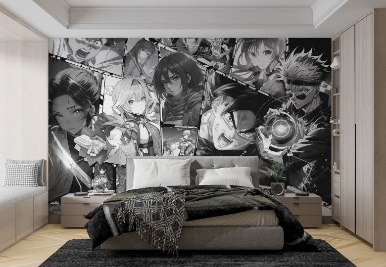Giấy dán tường manga màu đen trắng định hình phong cách