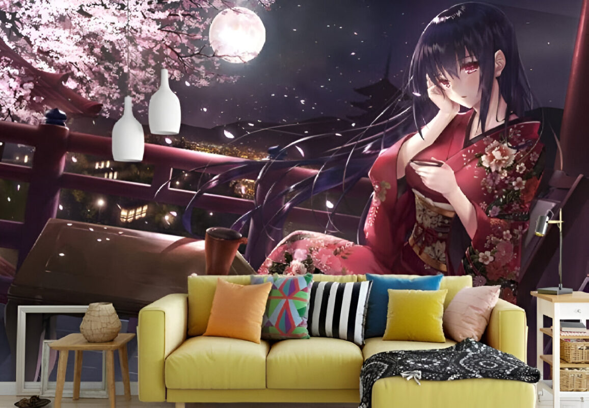 Giấy dán anime nhân vật nữ thần bí, tạo chiều sâu cho không gian