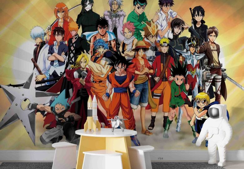 Thiết kế phòng cá tính với giấy dán anime nhiều nhân vật