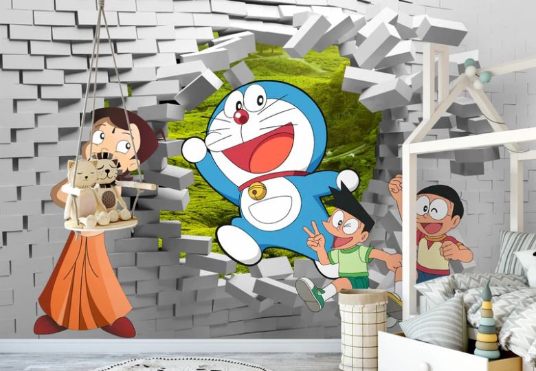 Mẫu giấy dán tường Doremon sinh động, khơi gợi trí tưởng tượng