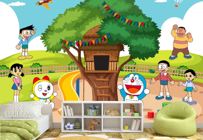 Mẫu giấy dán tường truyền cảm hứng từ thế giới Doremon huyền ảo