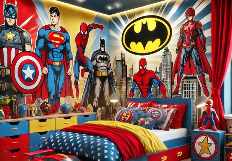 Mẫu giấy dán tường hoạt hình siêu nhân mang đậm tinh thần phiêu lưu