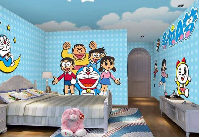 Giấy dán tường hoạt hình Doremon tạo cảm giác gần gũi và vui tươi