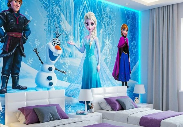Không gian ngọt ngào như mơ cùng Elsa và Anna trên nền giấy dán tường