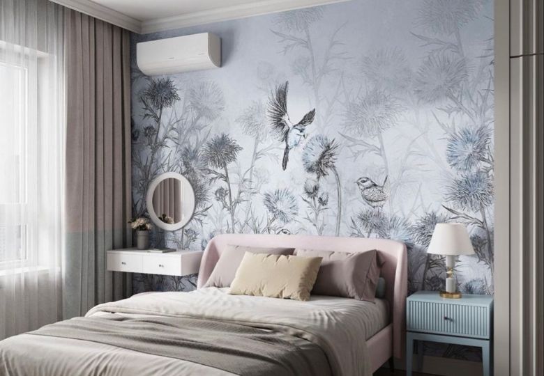 Giấy dán tường phòng cưới họa tiết cành lá dịu dàng