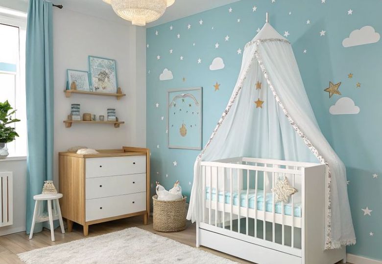 Họa tiết đám mây nhẹ nhàng cho phòng bé