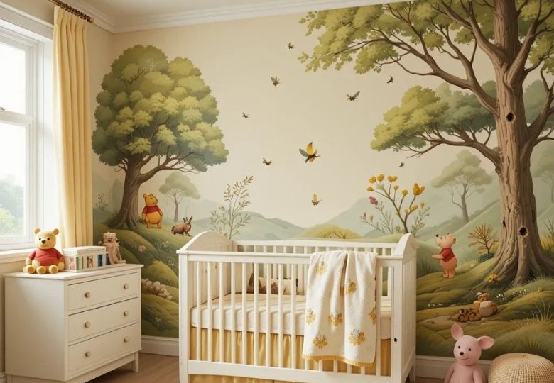 Giấy dán tường phòng bé họa tiết lá cây xanh đầy sức sống