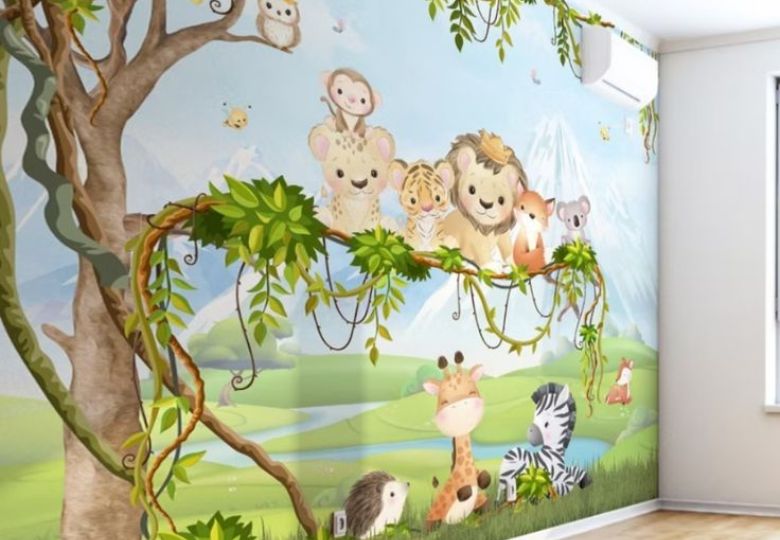 Mẫu giấy dán tường 3D Nhật Bản an toàn và bắt mắt cho bé trai