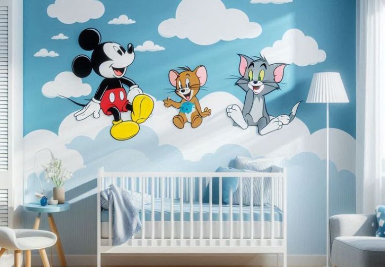 Trang trí phòng bé với giấy dán tường hoạt hình sinh động và nhiều màu sắc