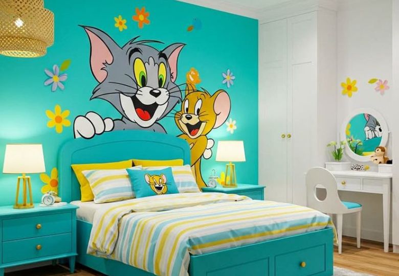 Phòng bé thêm rực rỡ với hình ảnh hoạt hình quen thuộc và đáng yêu