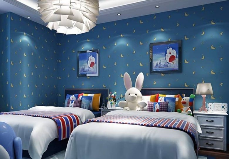 Trang trí phòng bé trai với giấy dán tường họa tiết đơn giản, tinh tế