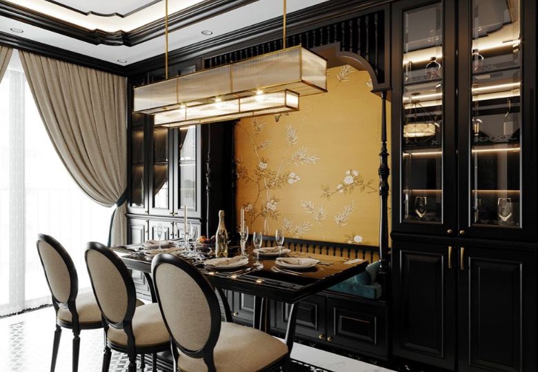 Giấy dán tường Indochine phòng bếp mang đậm nét hoài cổ và ấm cúng