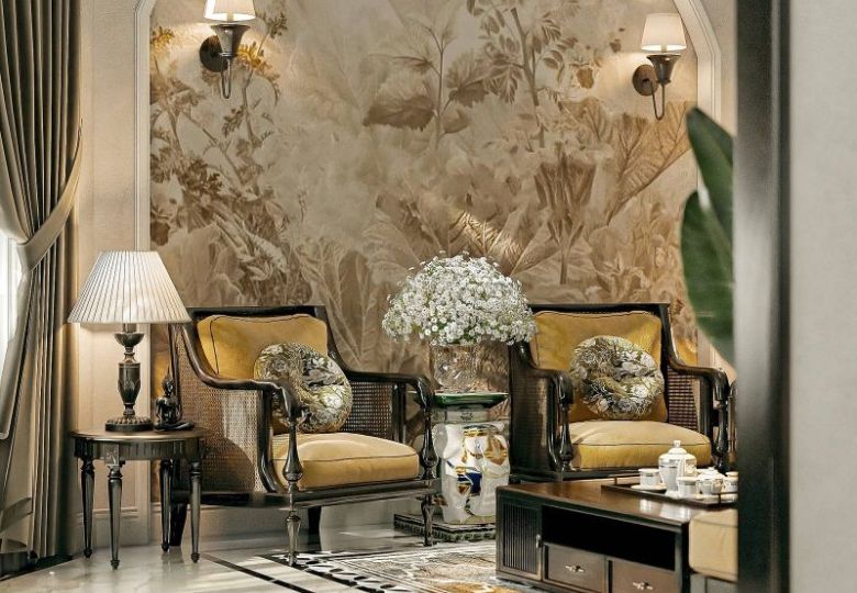 Phòng khách sang trọng, đậm chất Đông Dương