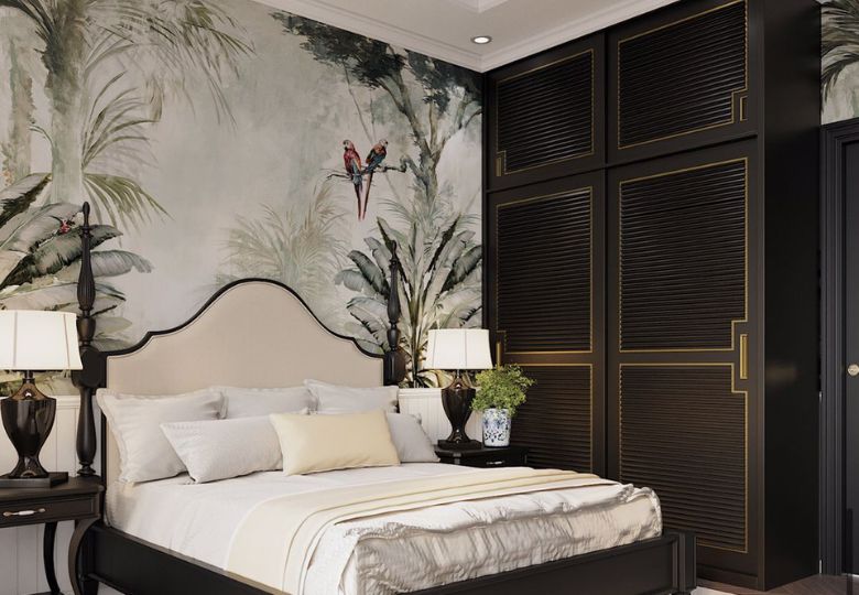 Phòng ngủ trở nên ấn tượng hơn với giấy dán tường phong cách Indochine