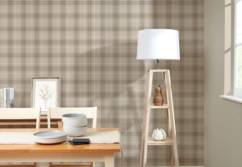 Giấy dán tường ô vuông phối đường nét tối giản