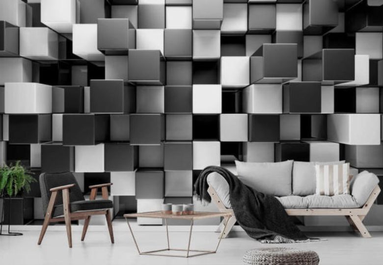 Giấy dán tường ô vuông họa tiết lập thể 3D