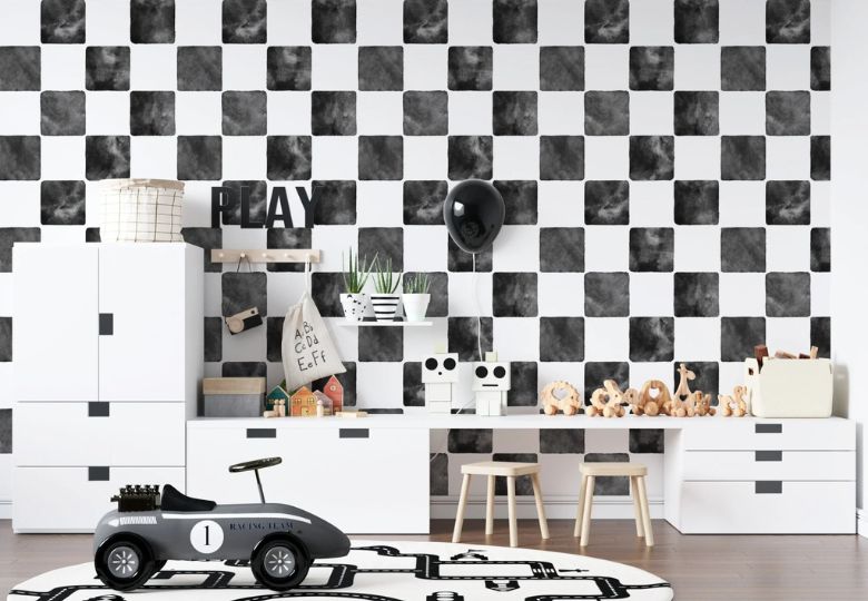Họa tiết bàn cờ tương phản cao, phù hợp với phong cách Retro