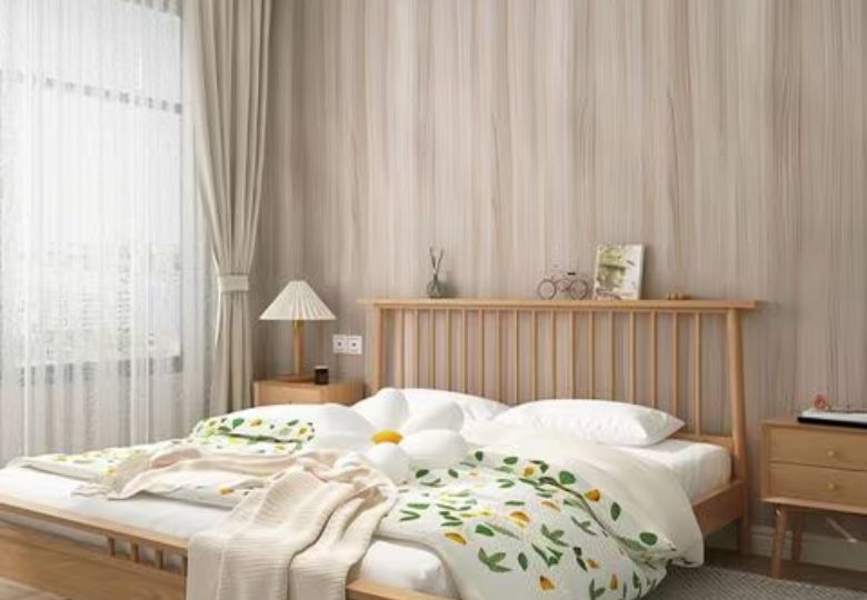 Giấy dán tường giả gỗ phong cách Scandinavian cho phòng ngủ