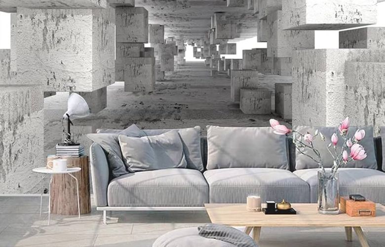 Giấy dán tường 3D giả bê tông đẹp