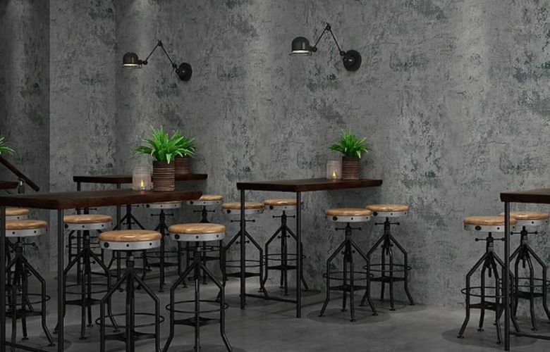 Trang trí quán café cá tính bằng giấy dán tường màu xám bê tông