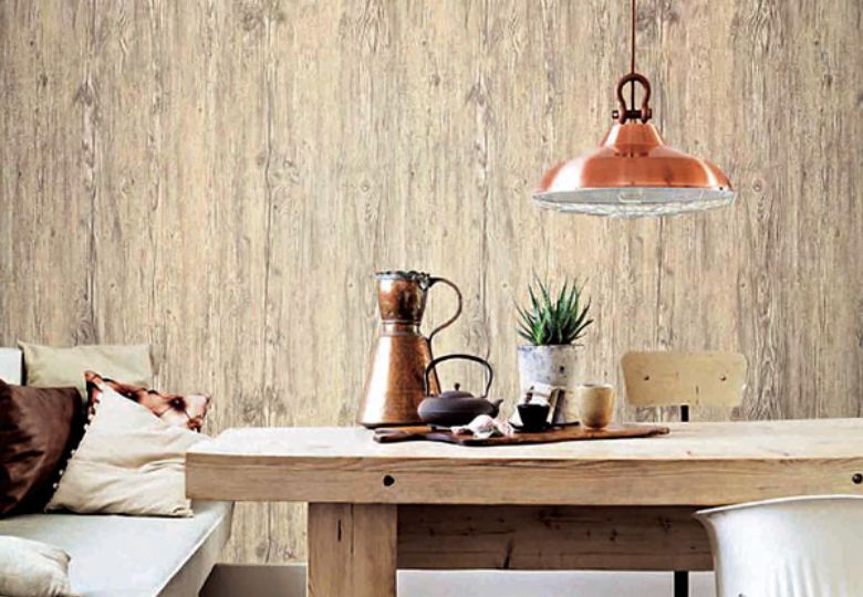 Giấy dán tường vân gỗ mang lại cảm giác chân thực