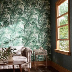 Giấy dán tường Sangetsu Fine – FE74454 - Họa tiết lá cọ màu xanh