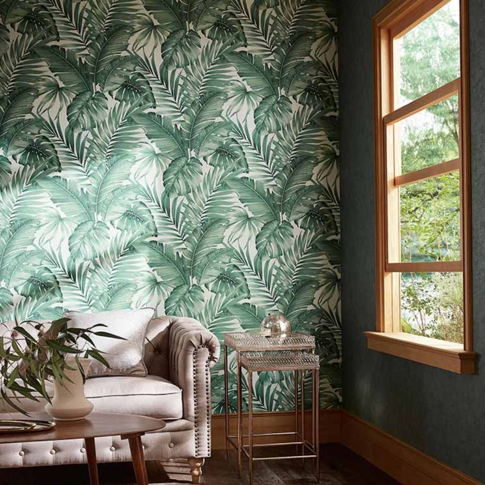 Giấy dán tường Sangetsu Fine – FE74454 - Họa tiết lá cọ màu xanh