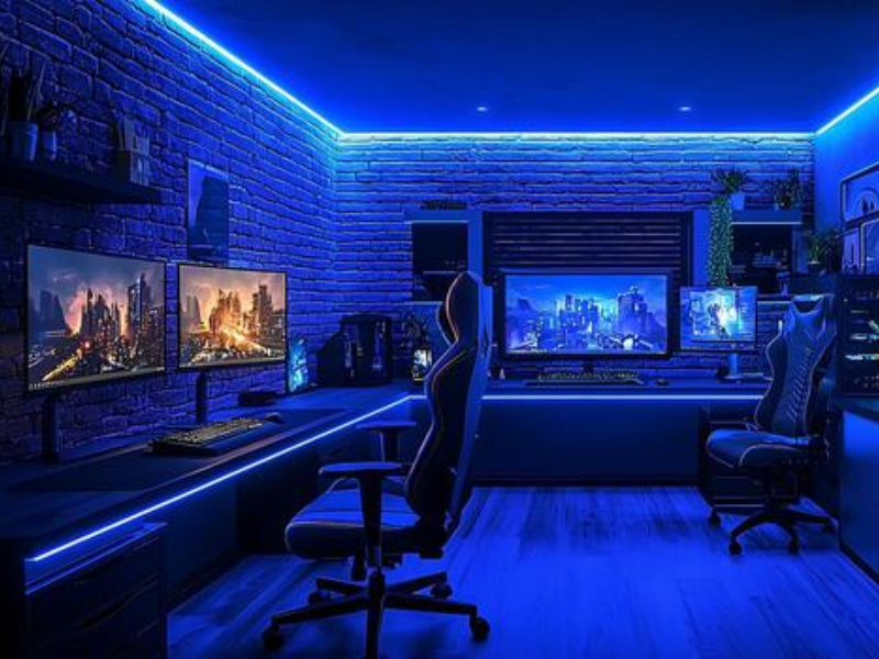 Giấy dán tường giả gạch với hiệu ứng đèn neon ấn tượng