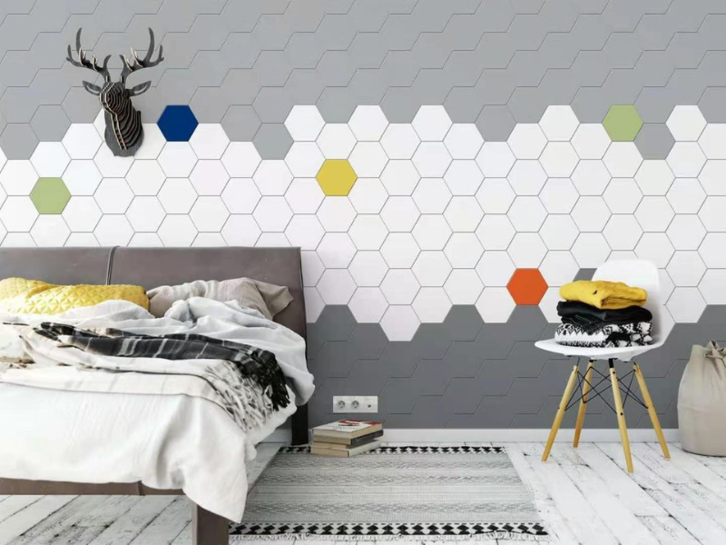 Giấy dán tường lục giác đơn sắc tối giản