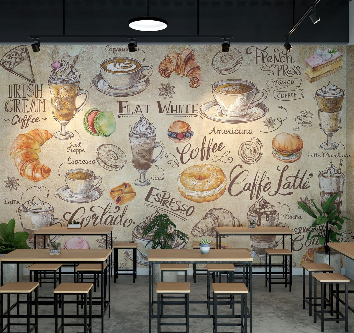 Giấy dán tường quán cafe đẹp